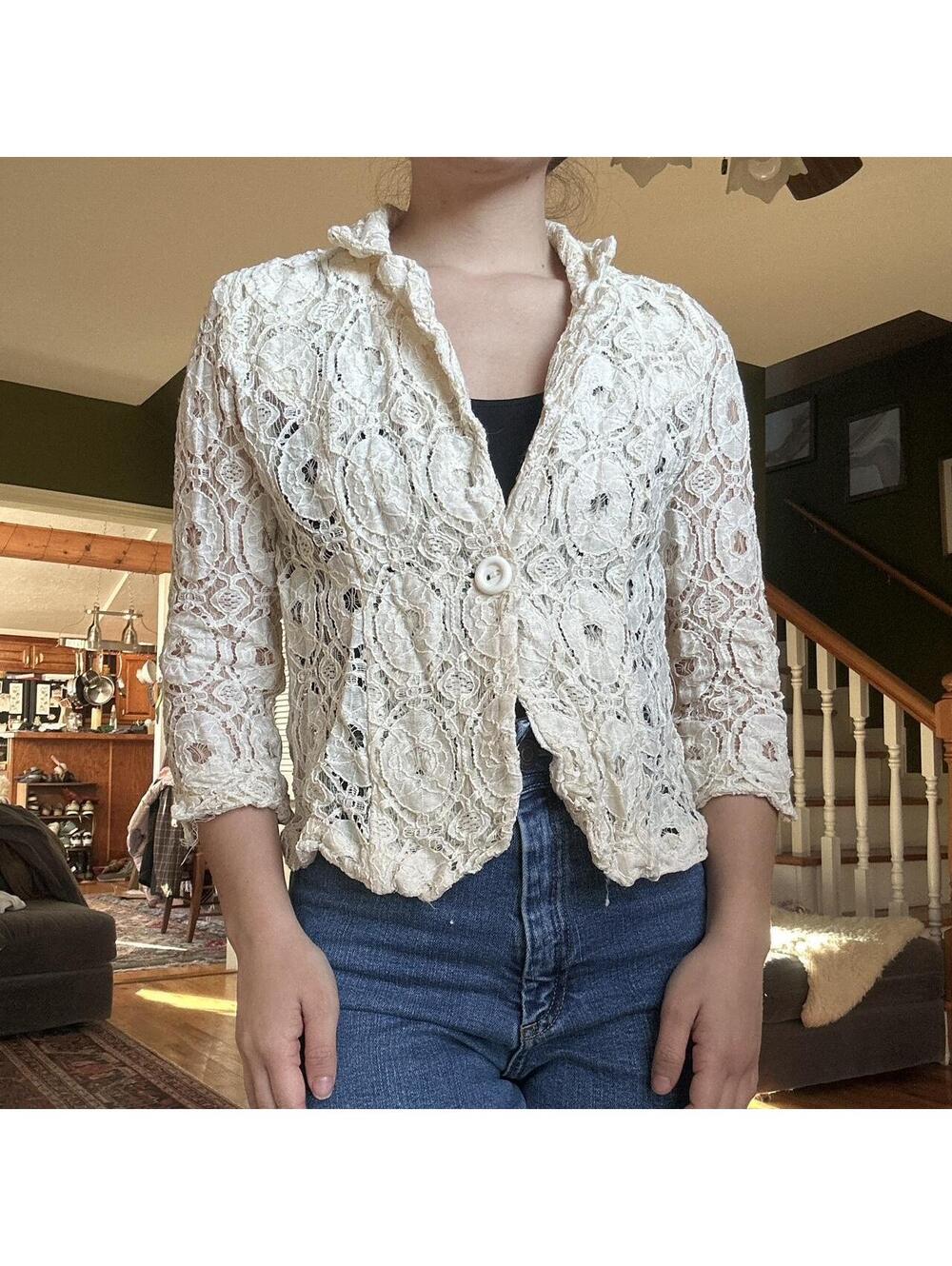 Monteau Cream Cardigan with button-up and ruffle details